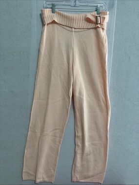 Finesse Soft Pink Knit Pants with Fold-Over Waistband